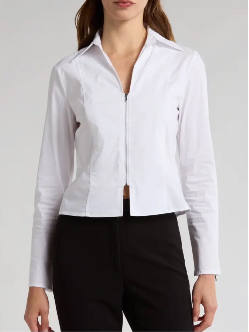 Jason Wu White Small Petite Longsleeve front zip blouse career minimalist
